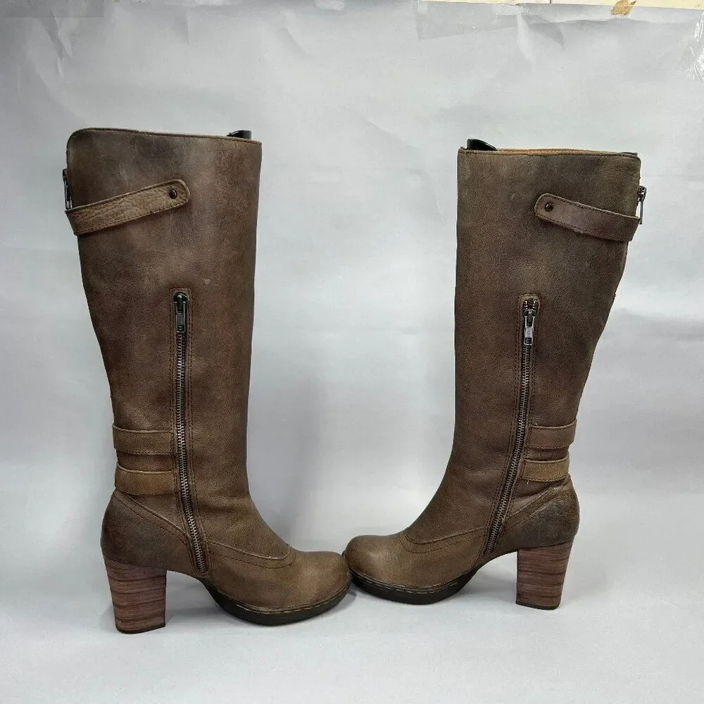 Born Women's Size 6 Tall Brown Leather‎ Buckle Strap Heeled Riding Boots